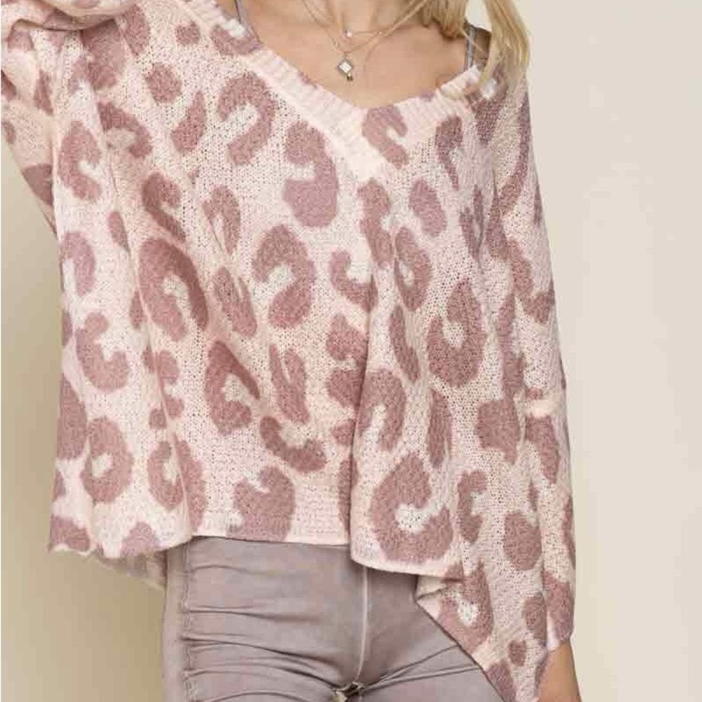 POL blush leopard off the shoulder sweater size S